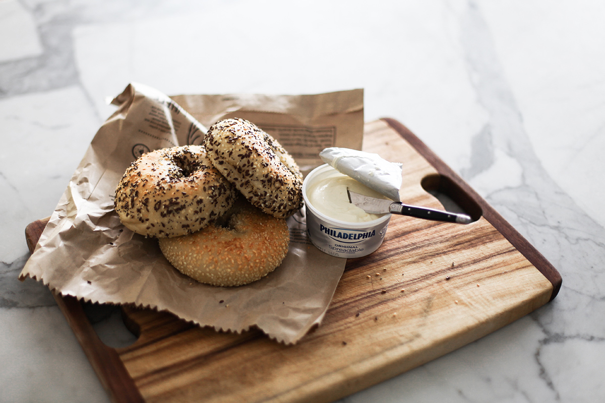 Health blogger Lisa Hamilton from See Want Shop creating healthy bagel toppings with Philadelphia cream cheese