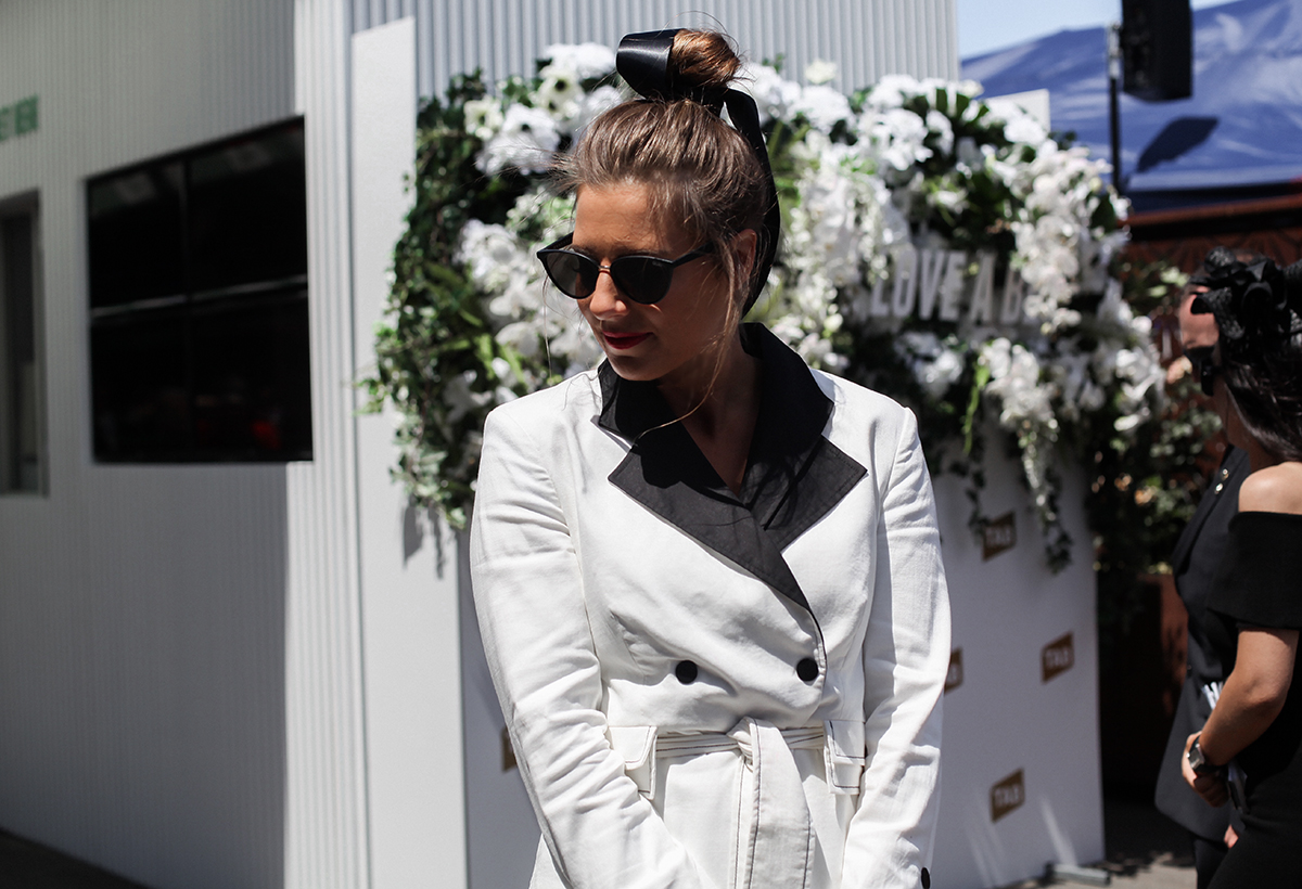Blogger Lisa Hamilton in topknot at Derby Day