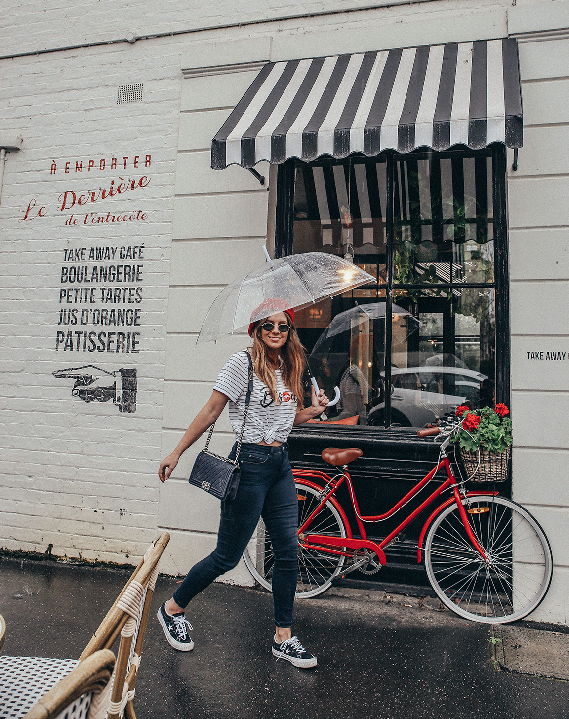 French style outfit in the rain